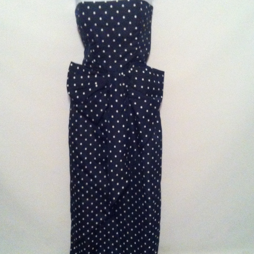 Navy Blue And White Polka Dot Floor Length Dress